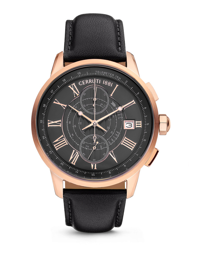 CERRUTI MUCCIANO BLACK LEATHER CHRONOGRAPH
