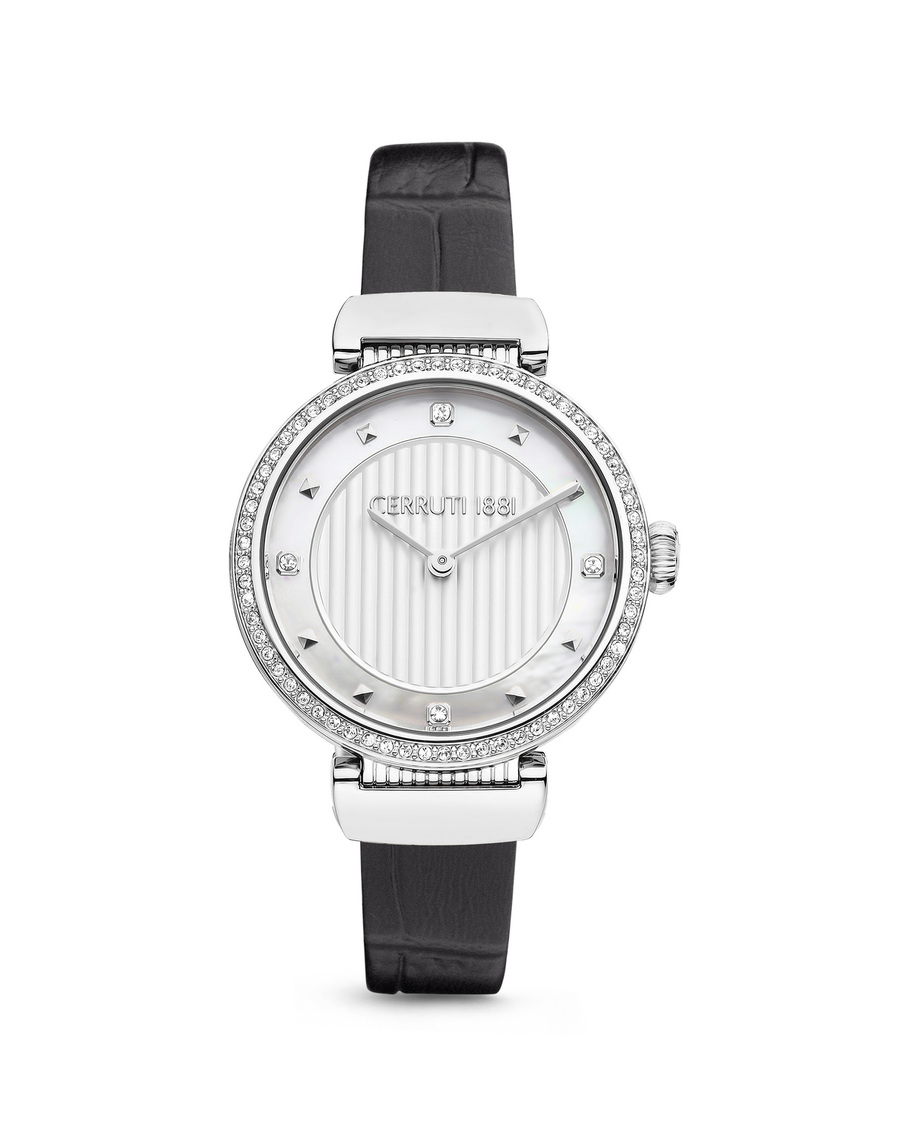 CERRUTI MAIRA CRYSTALS BLACK LEATHER STRAP