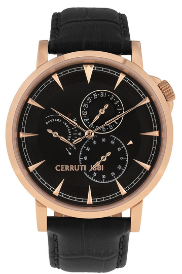 CERRUTI CAIANO MULTIFUNCTION ROSE GOLD BLACK LEATHER STRAP