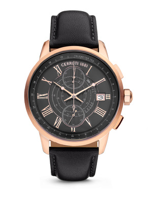 CERRUTI MUCCIANO BLACK LEATHER CHRONOGRAPH